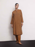 2Pc Solid Pret Shirt Trouser Yarn Dyed Brown - OW2PG-2306001