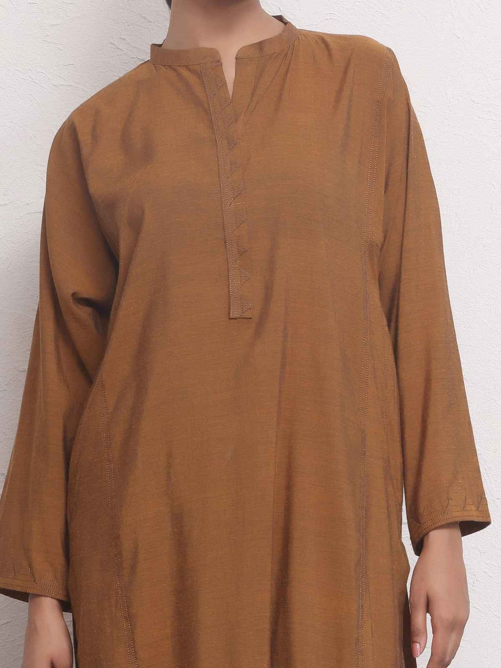 2Pc Solid Pret Shirt Trouser Yarn Dyed Brown - OW2PG-2306001