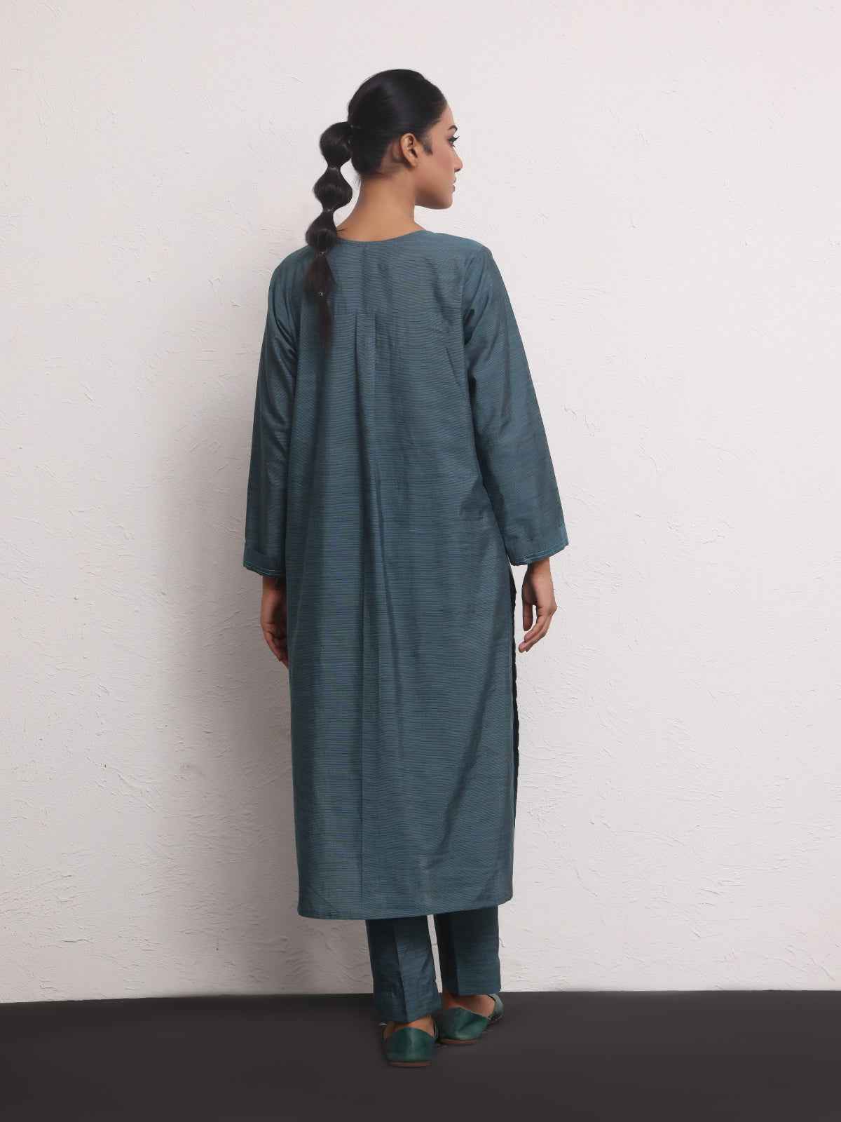 2Pc Solid Pret Shirt Trouser Yarn Dyed Navy Blue - OW2PG-2306002