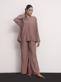 2Pc Solid Pret Shirt Trouser Yarn Dyed Brown - OW2PG-2306003