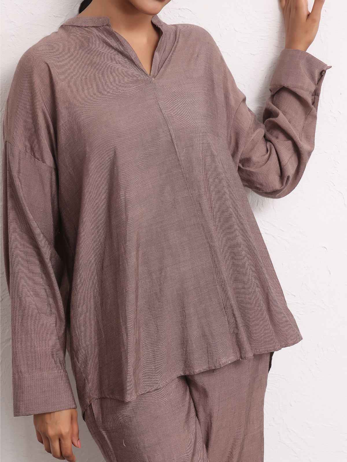2Pc Solid Pret Shirt Trouser Yarn Dyed Brown - OW2PG-2306003
