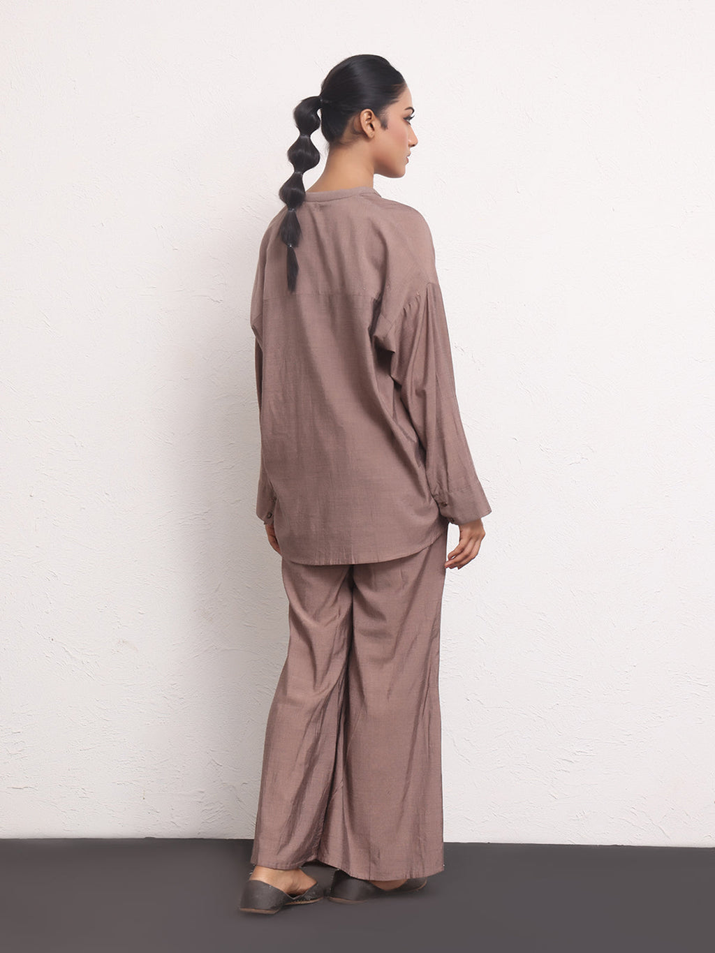 2Pc Solid Pret Shirt Trouser Yarn Dyed Brown - OW2PG-2306003