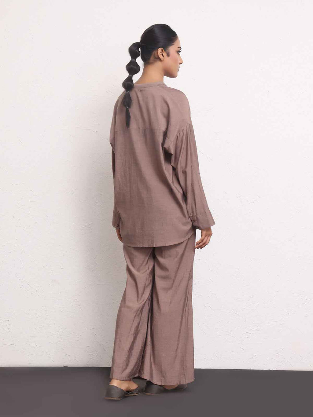 2Pc Solid Pret Shirt Trouser Yarn Dyed Brown - OW2PG-2306003