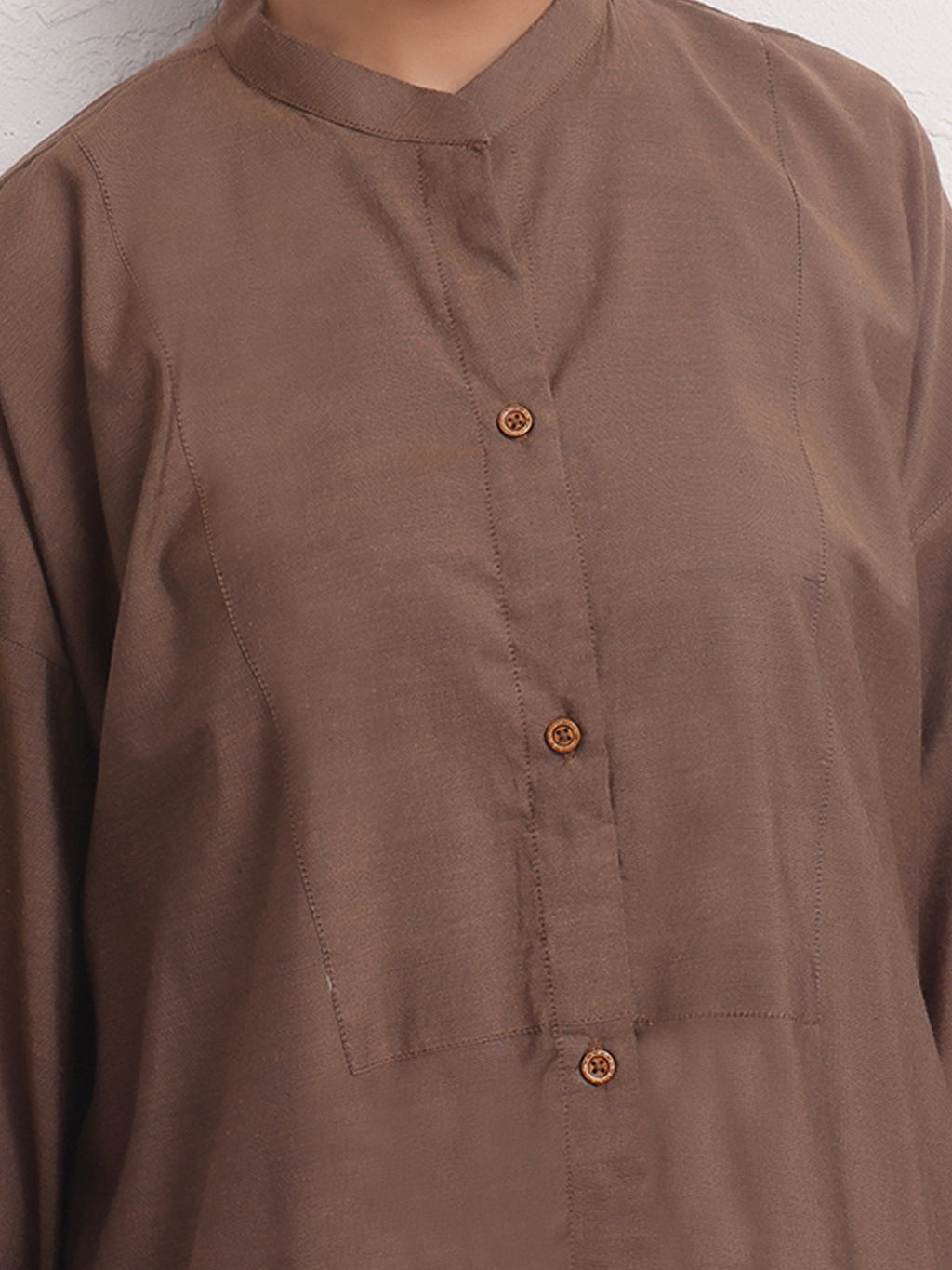 2Pc Solid Pret Shirt Trouser Yarn Dyed Brown - OW2PG-2306006-1
