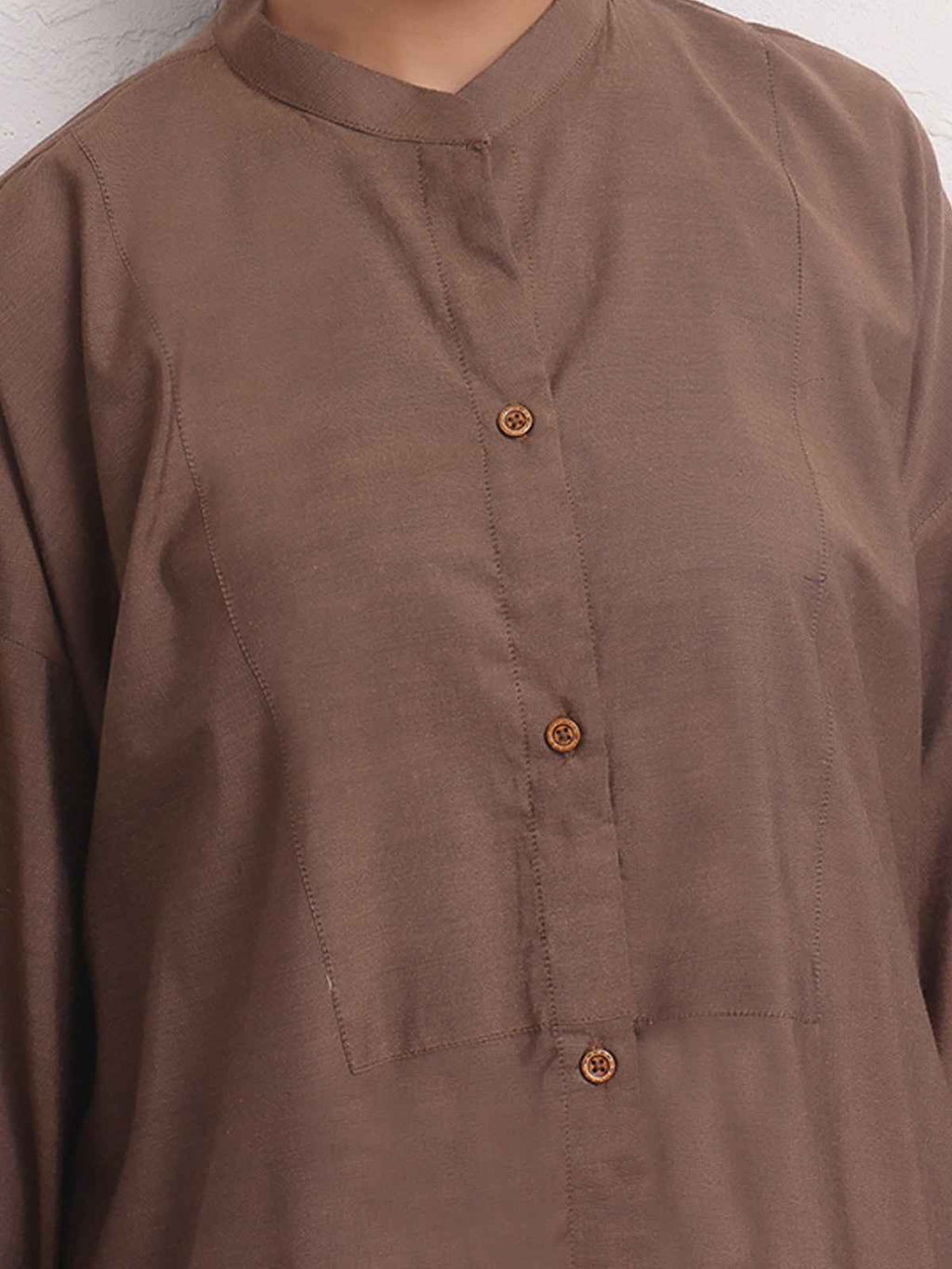 2Pc Solid Pret Shirt Trouser Yarn Dyed Brown - OW2PG-2306006-1