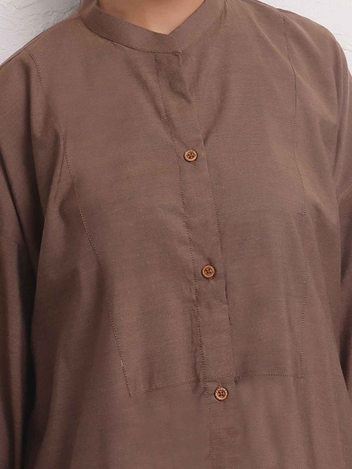 2Pc Solid Pret Shirt Trouser Yarn Dyed Brown - OW2PG-2306006-1
