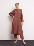2Pc Solid Pret Shirt Trouser Yarn Dyed Brown - OW2PG-2306006