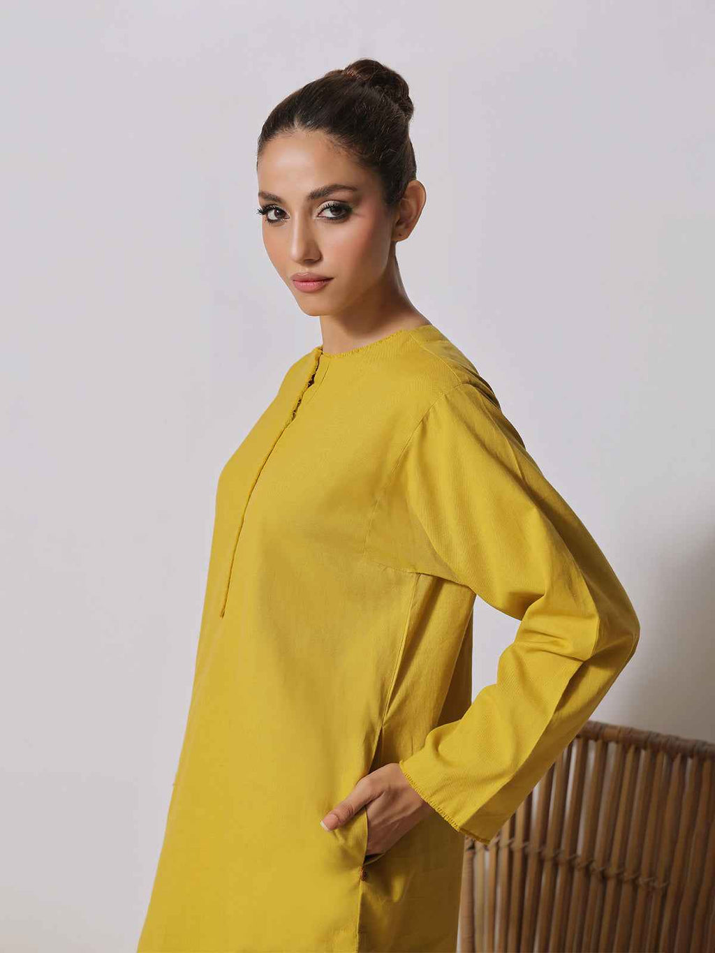 2Pc Solid Pret Shirt Trouser Yarn Dyed Mustard - OW2PG-2309017
