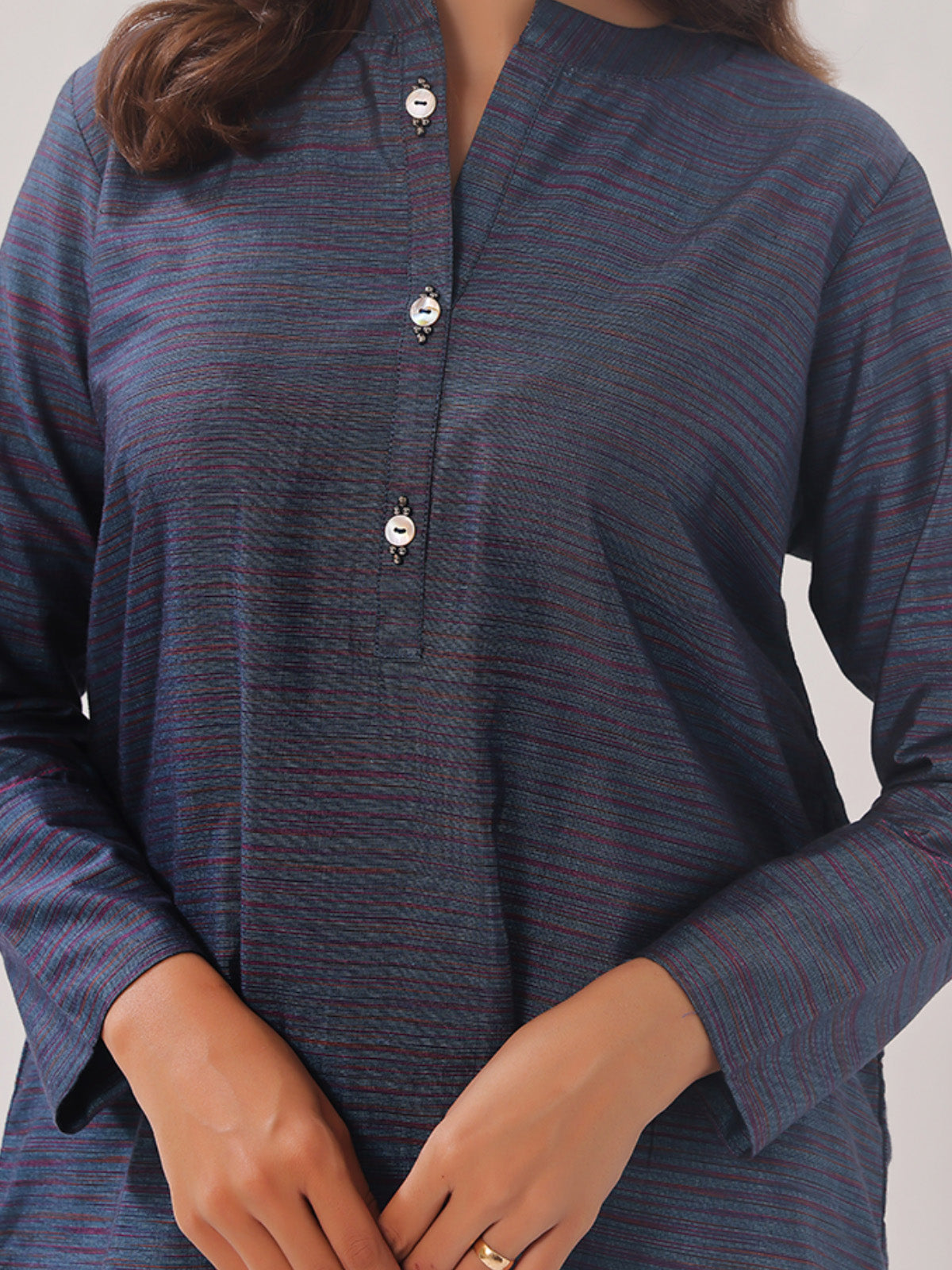 2PCs Solid Pret Shirt Trouser Yarn Dyed Light Blue - OW2PG-2406005