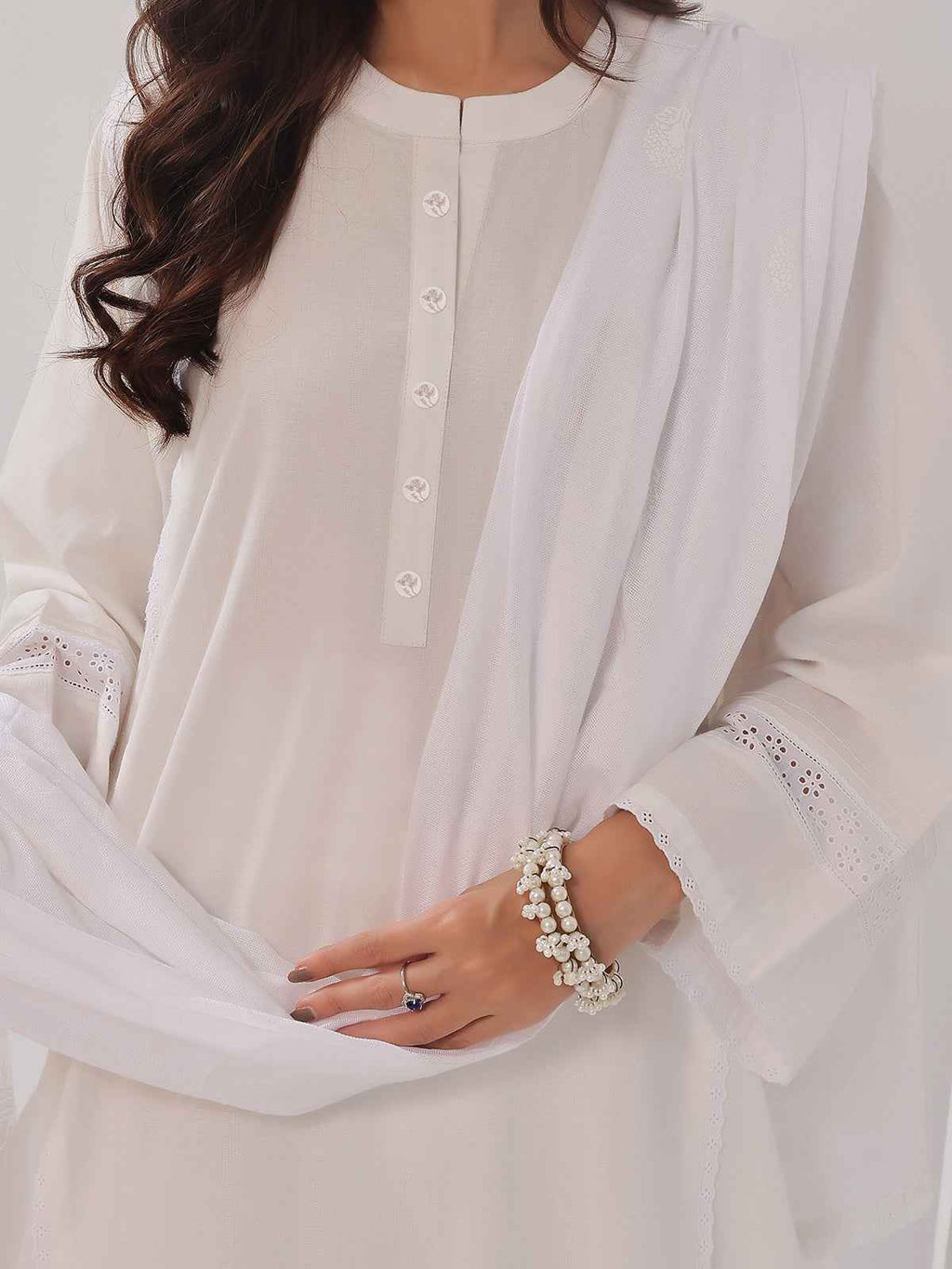 3Pc Solid Suit Pret Jacquard Off White - OW3PG-2405032
