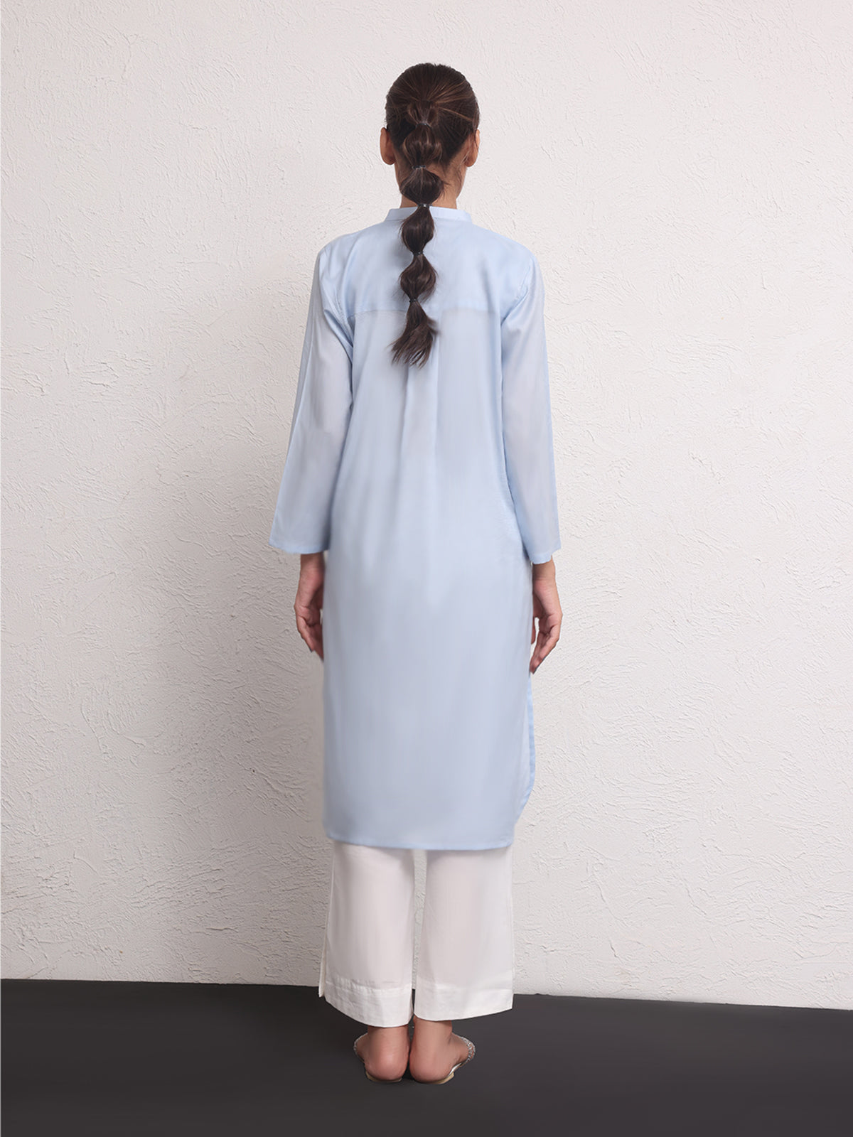 1Pc Solid Pret Kurti Jacquard Sky Blue - OWKTG-2309016