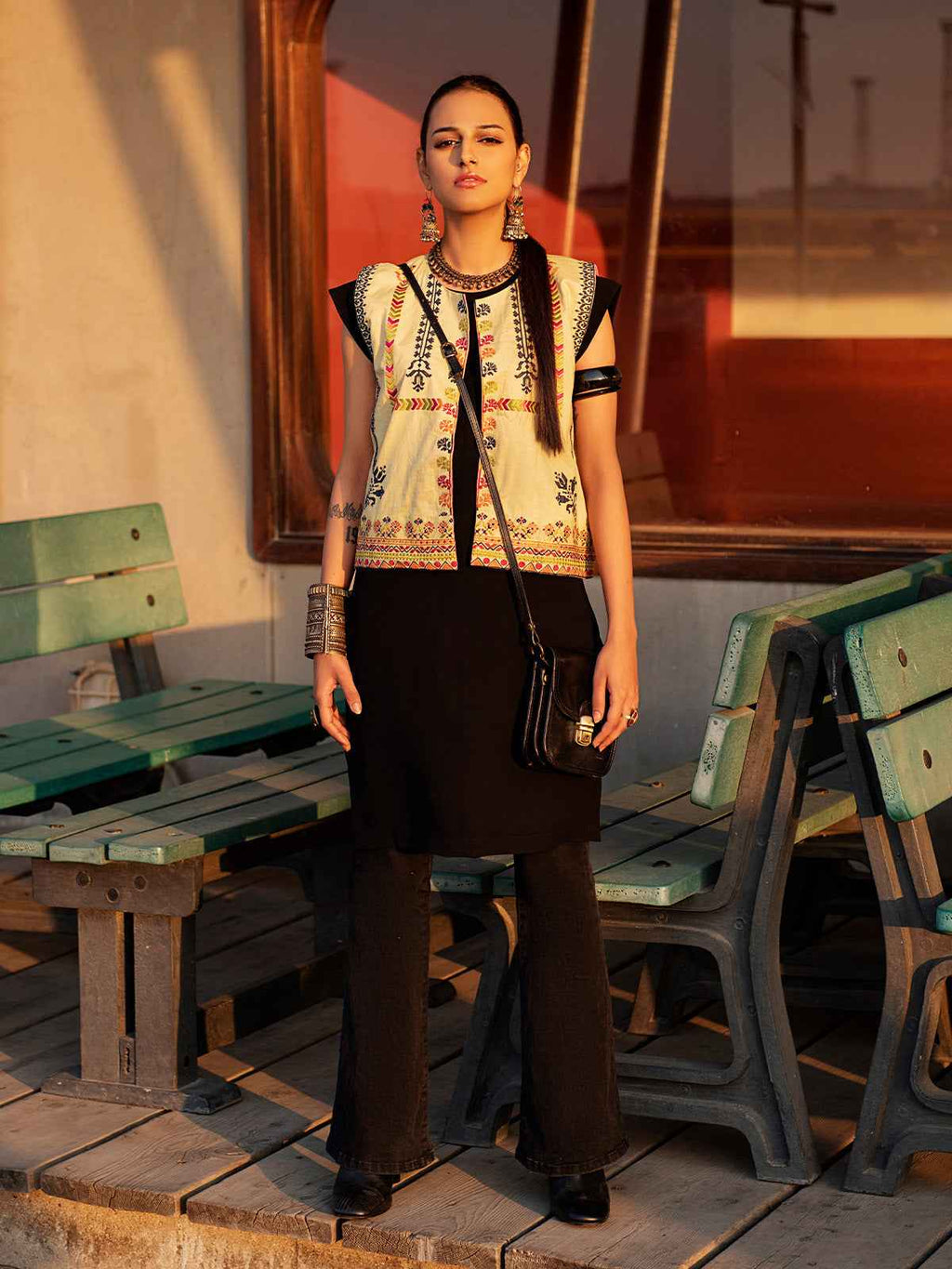1Pc Embroidered Fusion Top Cotton Fawn & Hot Pink - OWEC-2012304