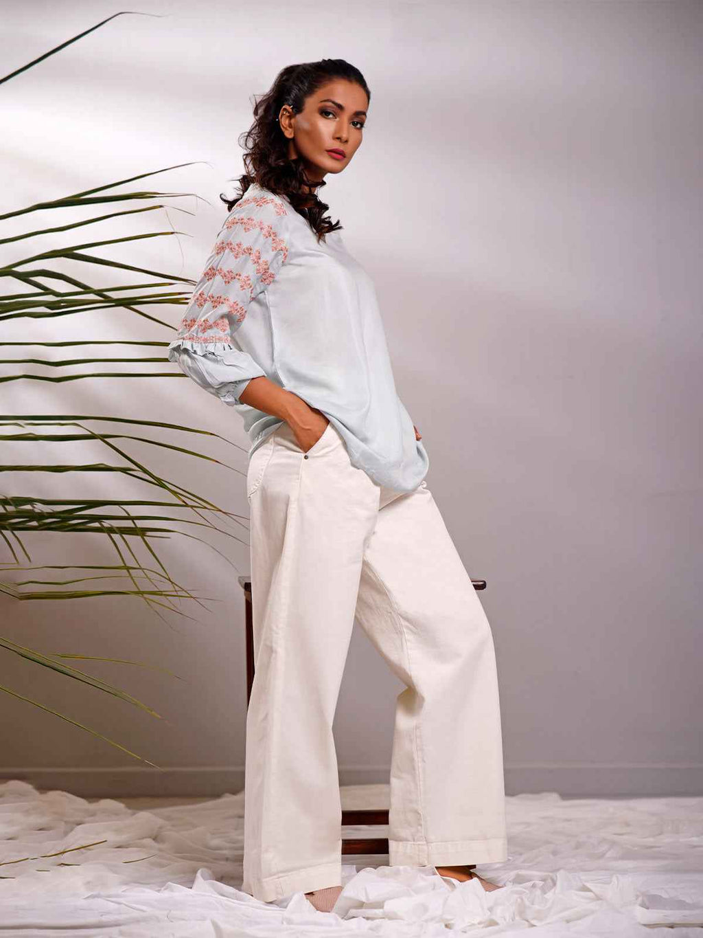 1Pc Solid Fusion Top Viscose Sky Blue - OWETP-1903221