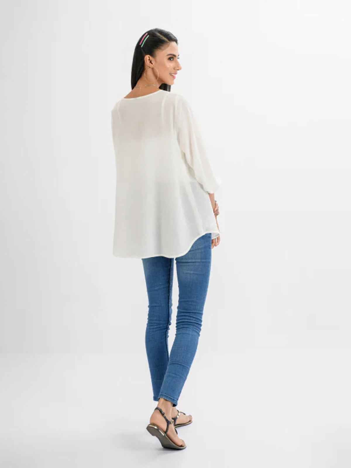 1Pc Solid Fusion Top Chiffon White - OWTP-1909309