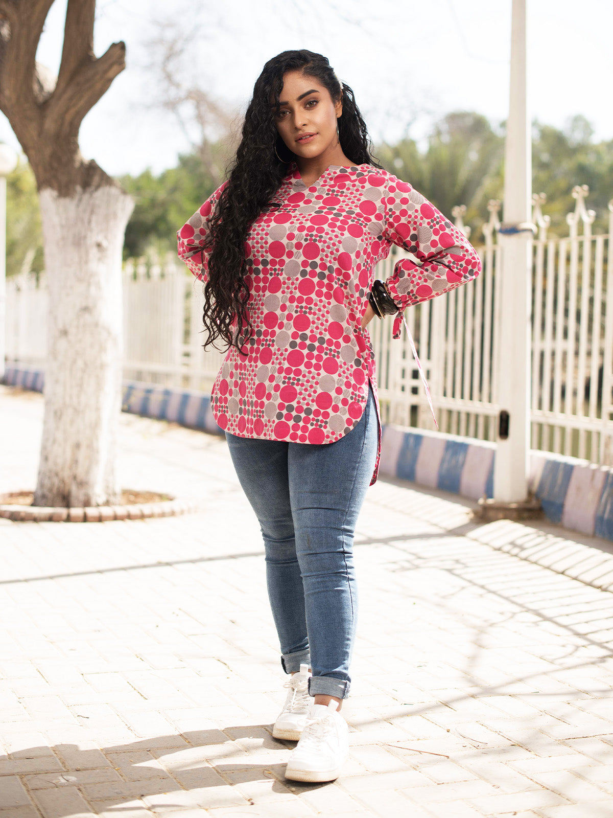 1Pc Printed Fusion Top Lawn Red - OWKT-2012232