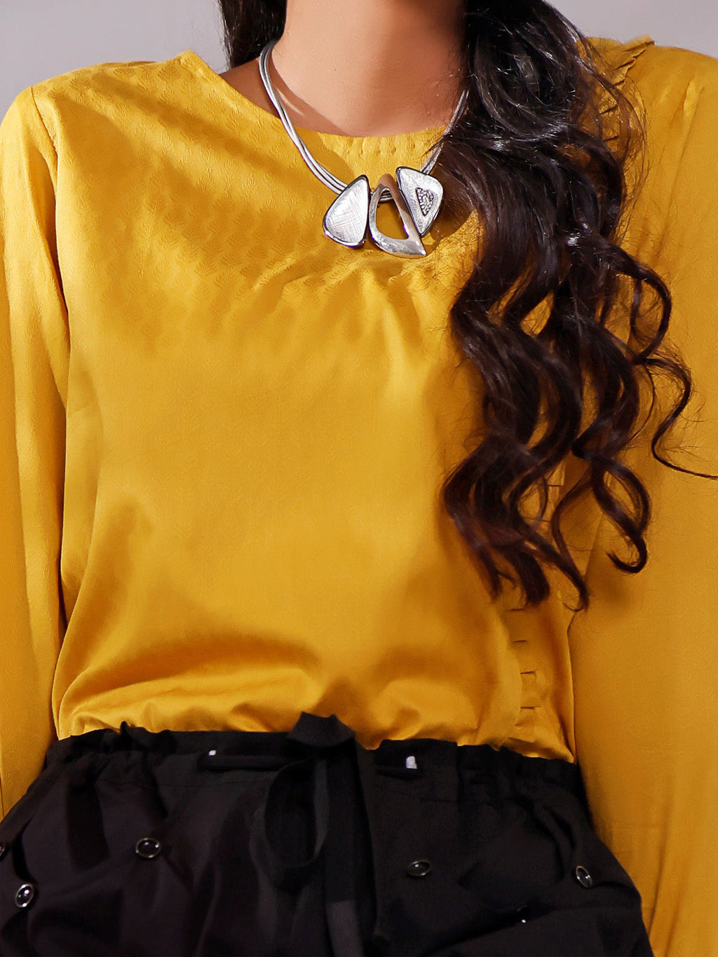 1Pc Solid Fusion Top Jacquard Mustard - OWJTP-1903008