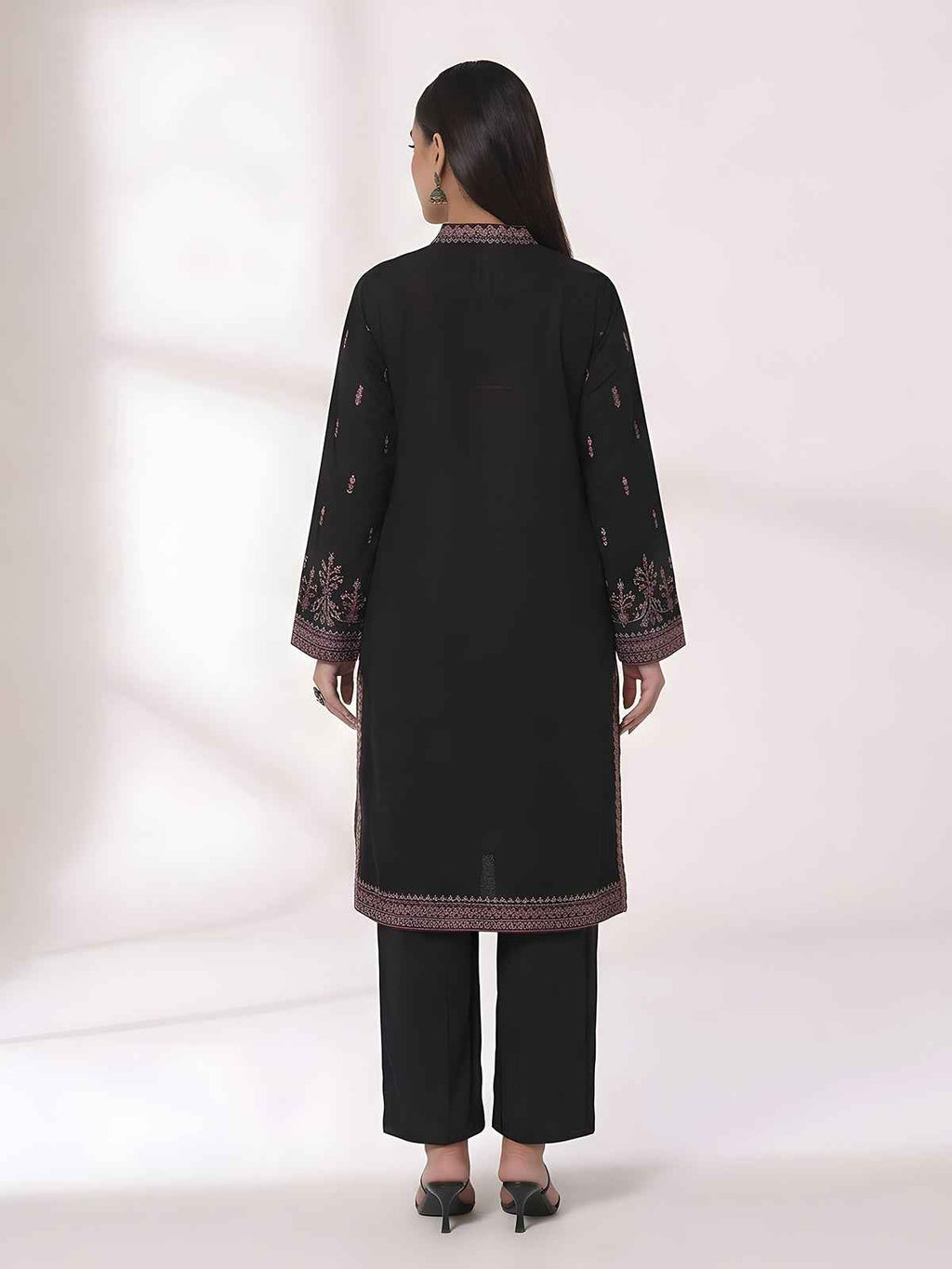 1Pc Embroidered Pret Kurti Dyed Khaddar Black - OWEKTG-25006-1