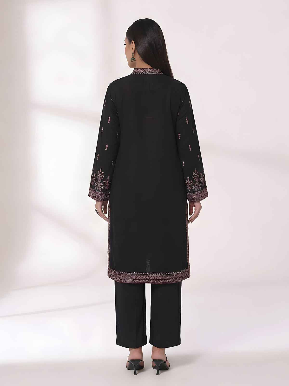1Pc Embroidered Pret Kurti Dyed Khaddar Black - OWEKTG-25006-1