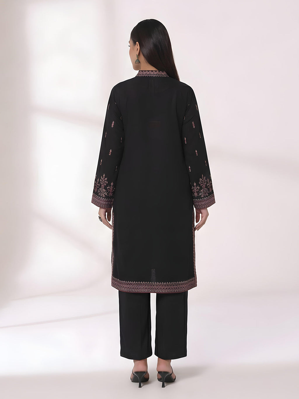 1Pc Embroidered Pret Kurti Dyed Khaddar Black - OWEKTG-25006-1