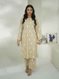 2Pc Screen Print Pret Shirt Trouser Cambric Beige - OW2P-2508020