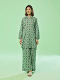 2Pc Printed Unstitched Shirt Trouser Lawn Green - OL2PT-6351-A