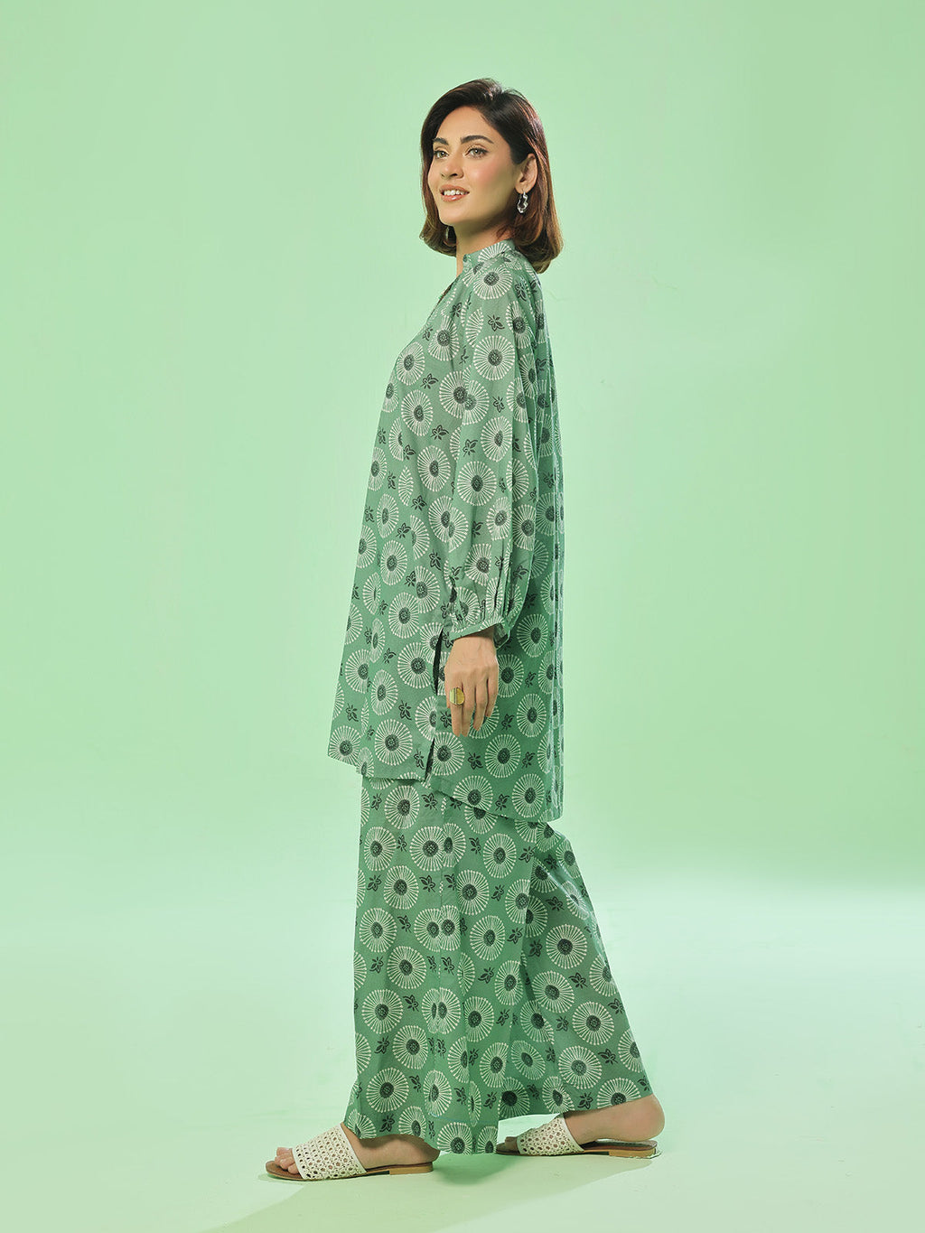 2Pc Printed Unstitched Shirt Trouser Lawn Green - OL2PT-6351-A