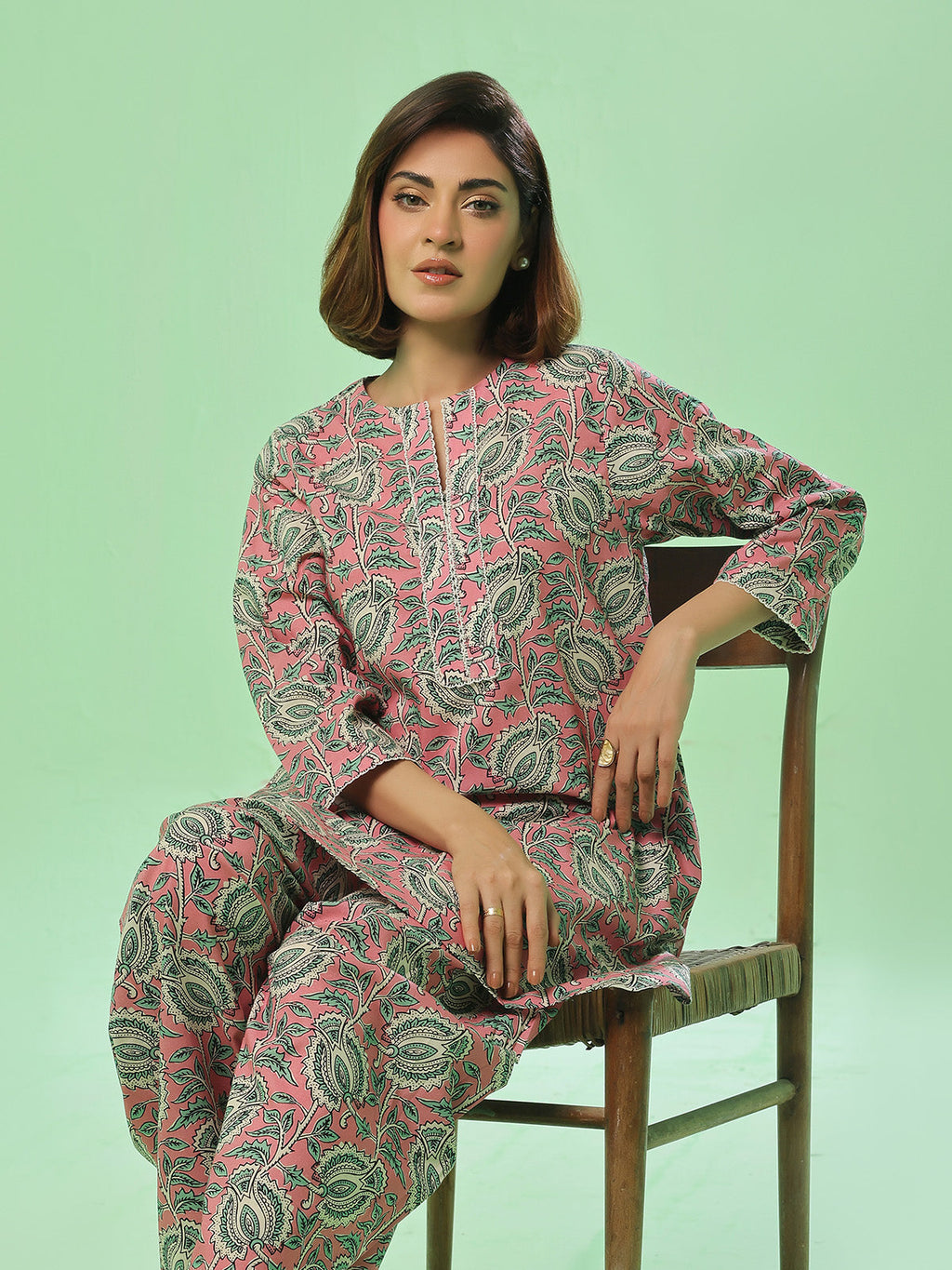 2Pc Printed Pret Shirt Trouser Lawn Pink & Green - OW2P-2505011