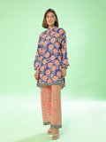 2Pc Printed Pret Shirt Trouser Lawn Blue & Peach - OW2P-2505019