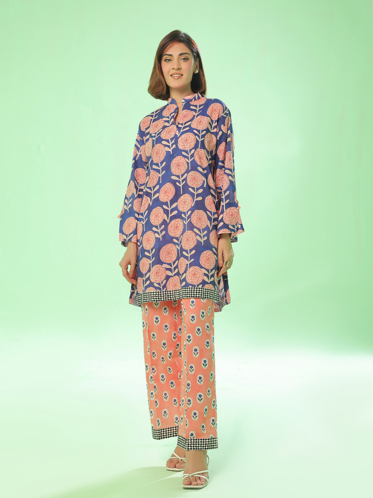 2Pc Printed Pret Shirt Trouser Lawn Blue & Peach - OW2P-2505019