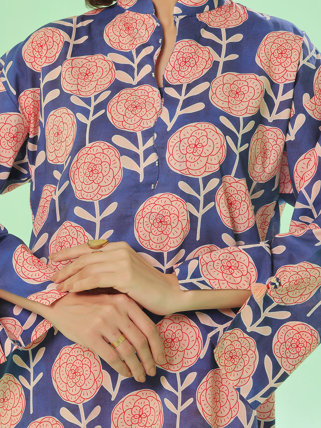 2Pc Printed Unstitched Shirt Trouser Lawn Blue & Peach - OL2PT-6361-A