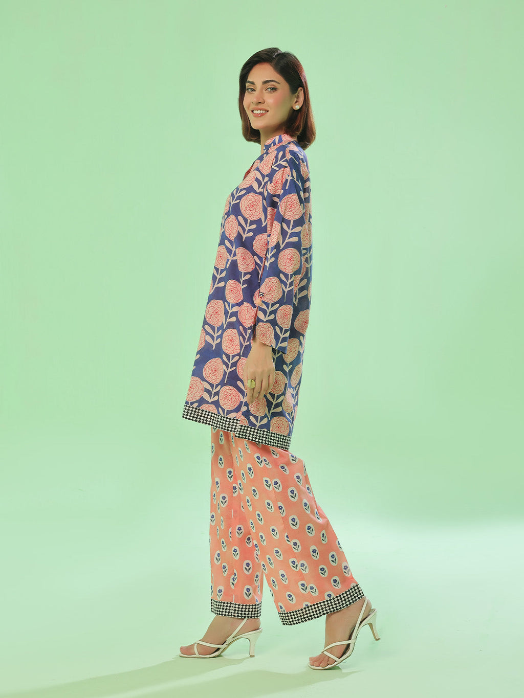 2Pc Printed Pret Shirt Trouser Lawn Blue & Peach - OW2P-2505019