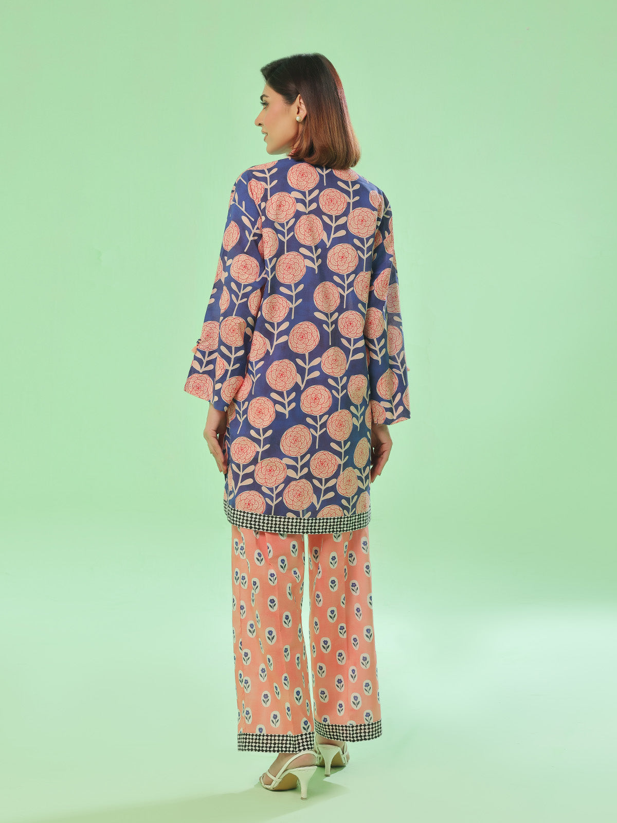 2Pc Printed Pret Shirt Trouser Lawn Blue & Peach - OW2P-2505019