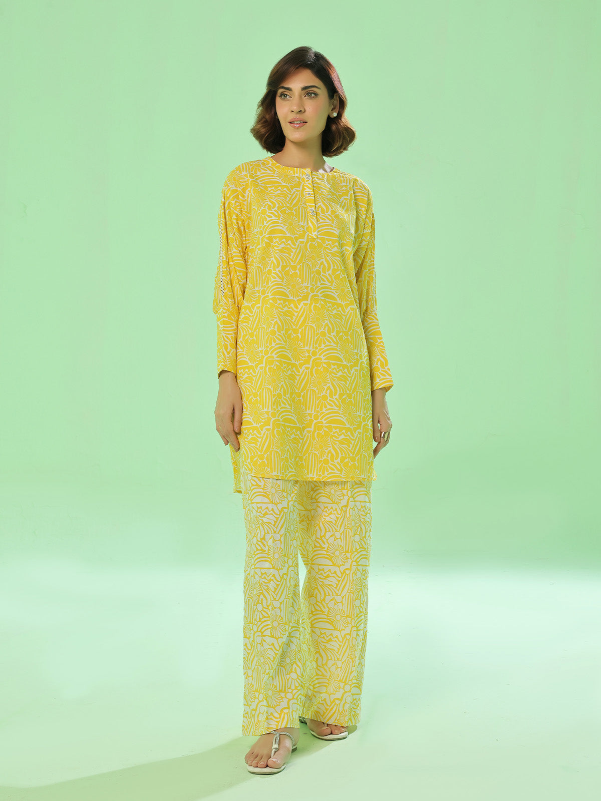 2Pc Printed Pret Shirt Trouser Lawn Yellow - OW2P-2505027