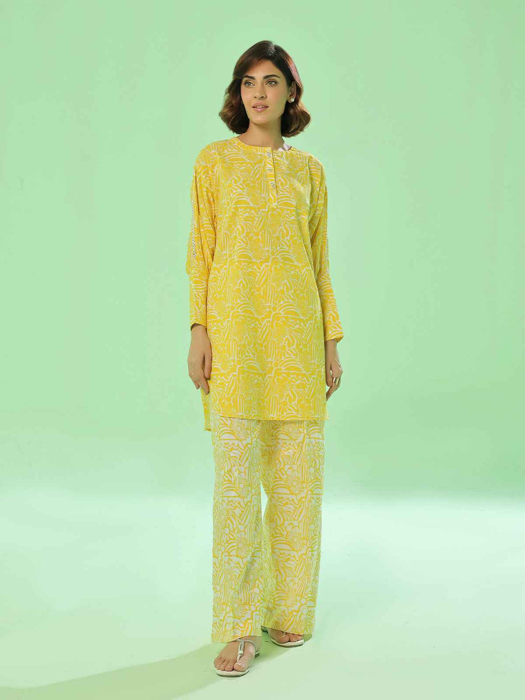 2Pc Printed Pret Shirt Trouser Lawn Yellow - OW2P-2505027