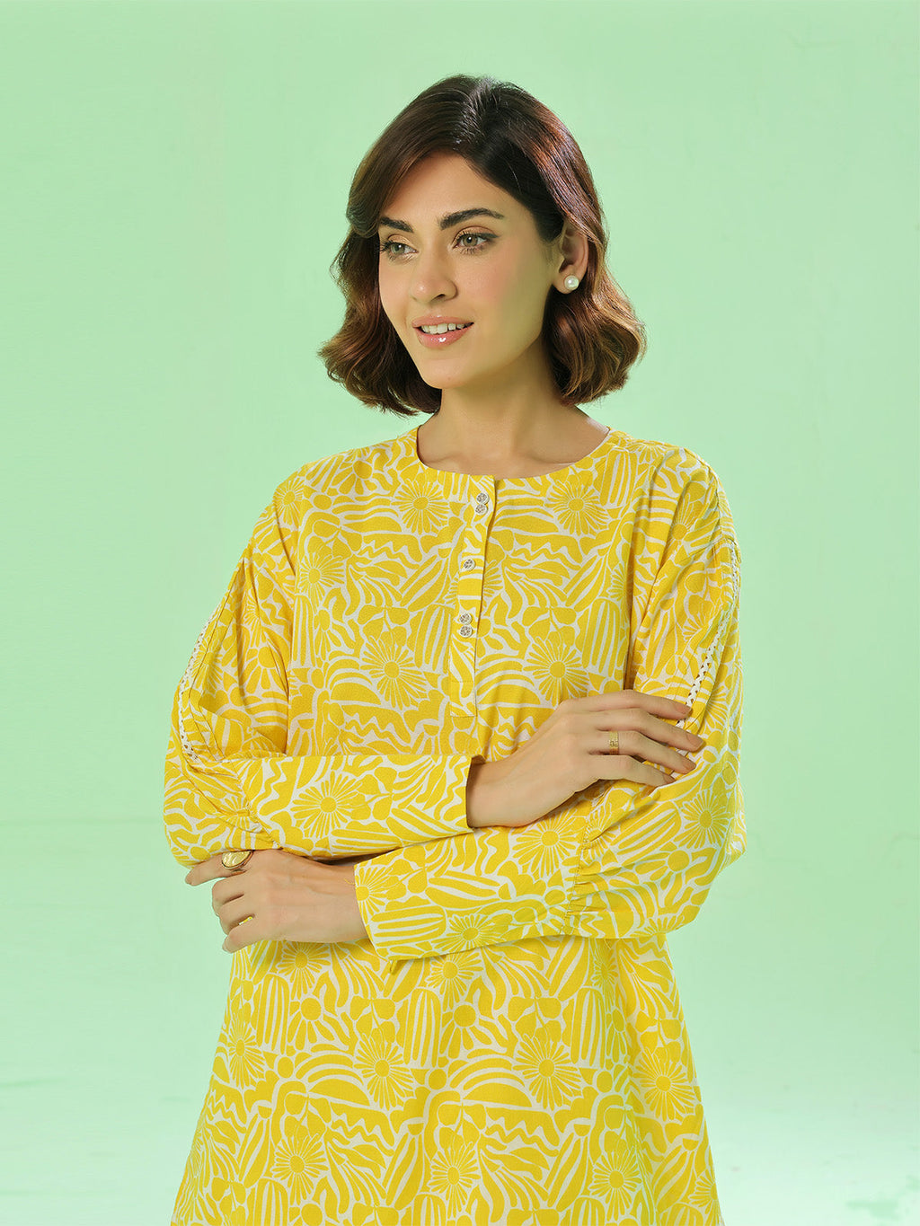 2Pc Printed Pret Shirt Trouser Lawn Yellow - OW2P-2505027
