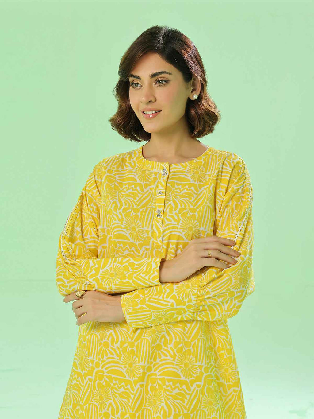 2Pc Printed Pret Shirt Trouser Lawn Yellow - OW2P-2505027