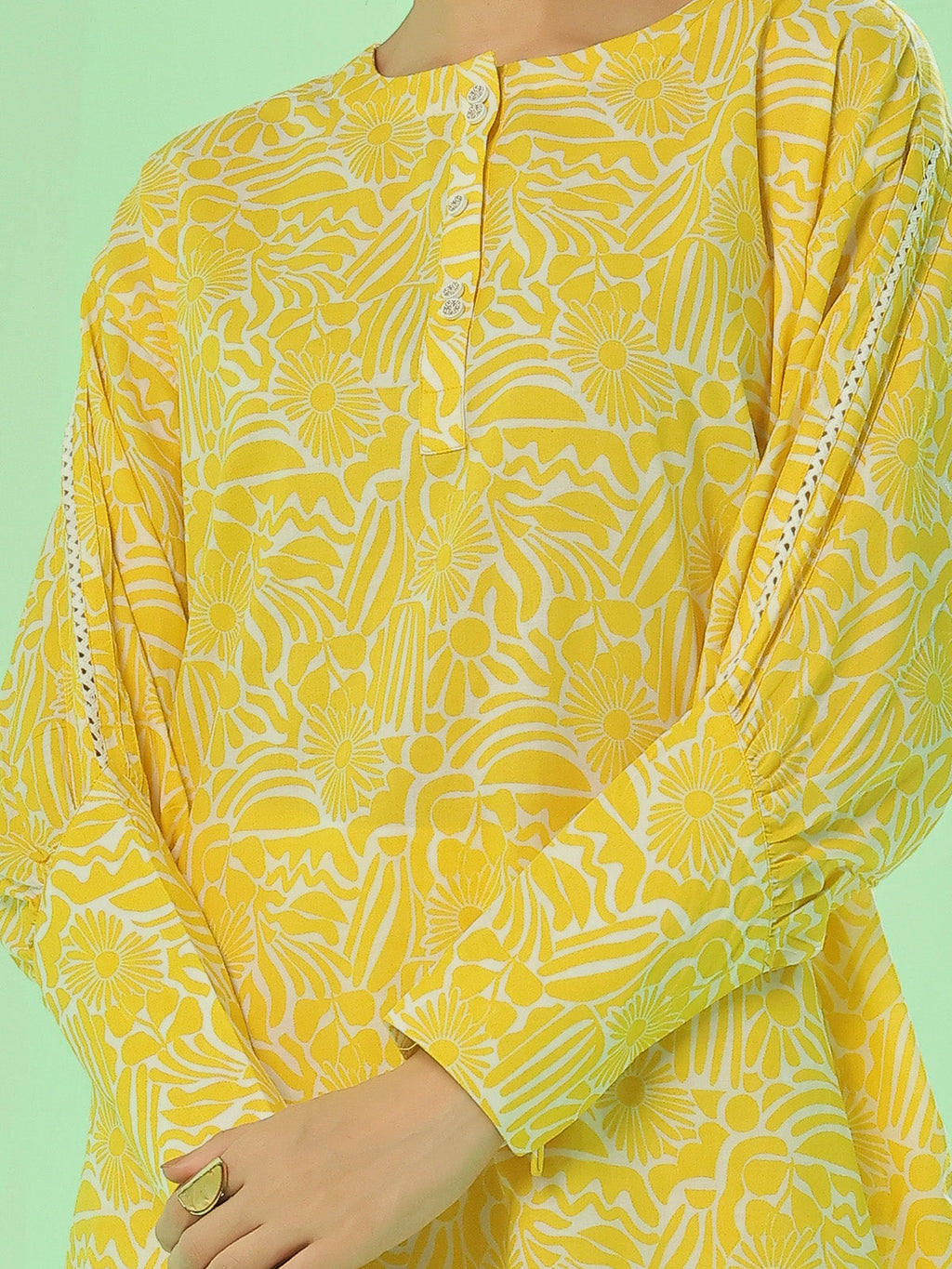 2Pc Printed Pret Shirt Trouser Lawn Yellow - OW2P-2505027