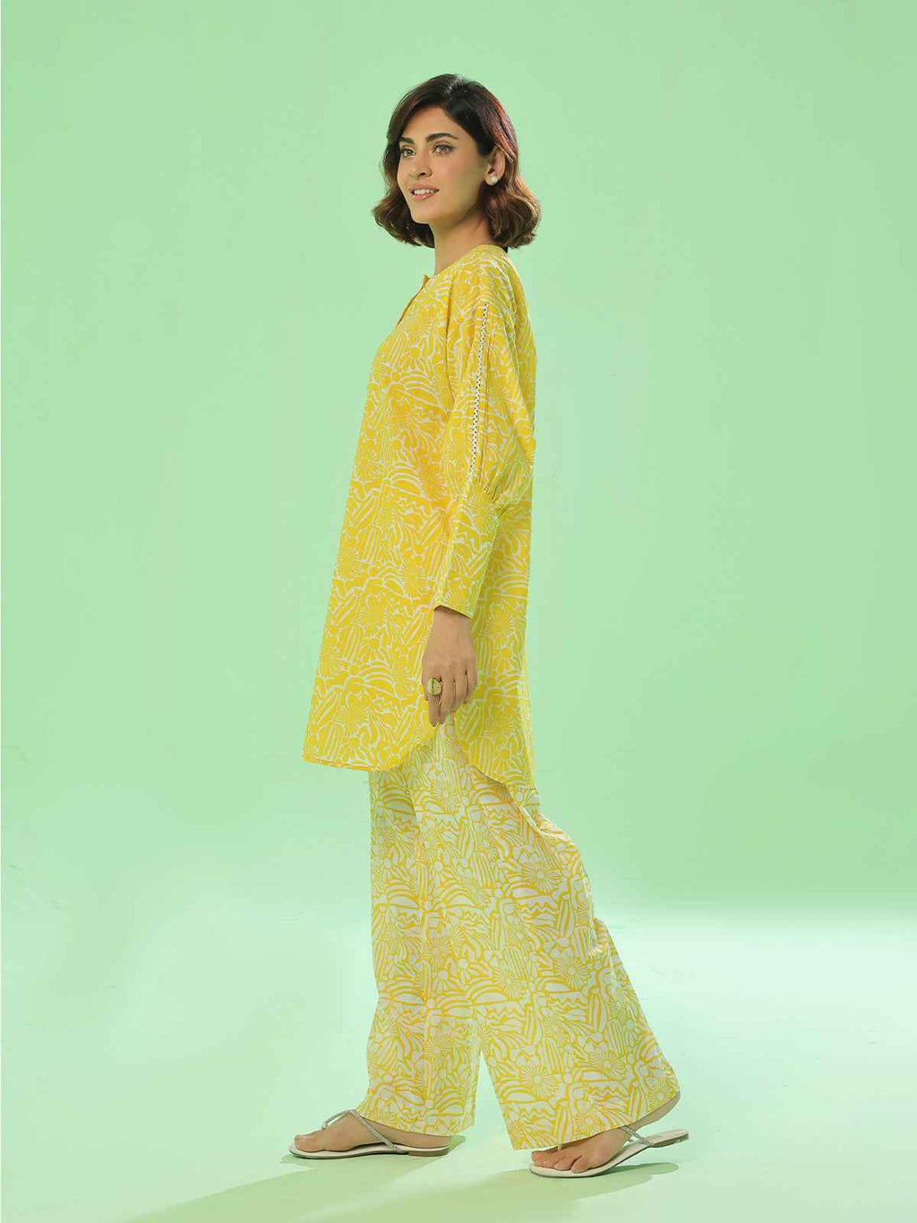 2Pc Printed Pret Shirt Trouser Lawn Yellow - OW2P-2505027