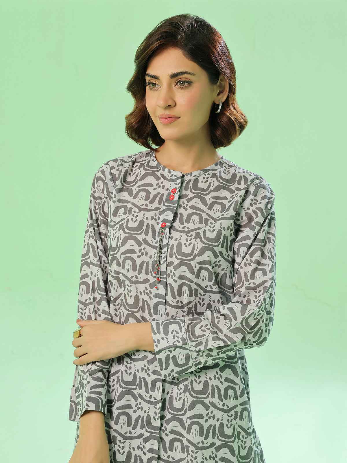2Pc Printed Pret Shirt Trouser Lawn Light Grey - OW2P-2505021
