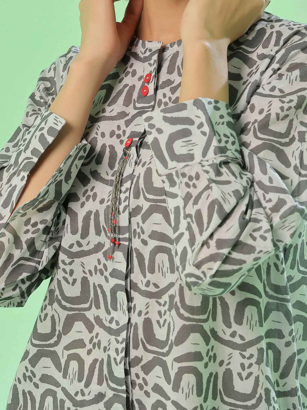 2Pc Printed Pret Shirt Trouser Lawn Light Grey - OW2P-2505021