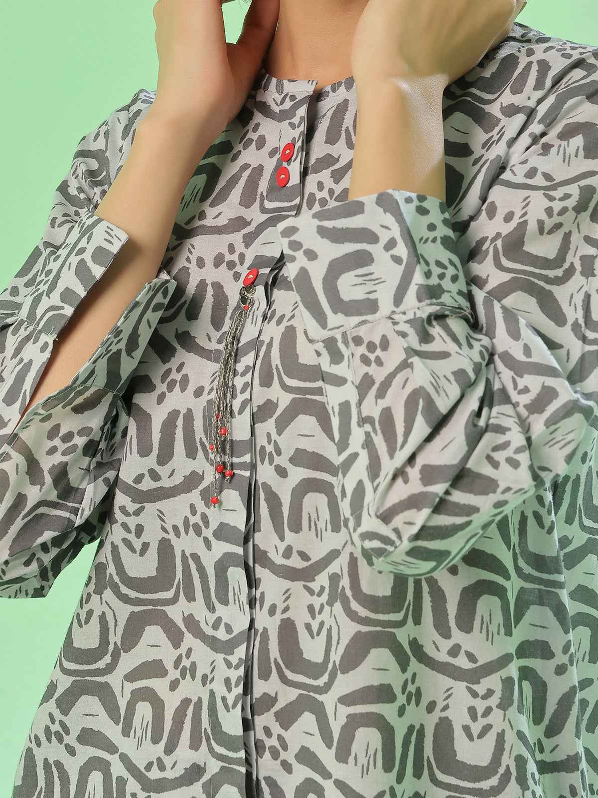 2Pc Printed Pret Shirt Trouser Lawn Light Grey - OW2P-2505021