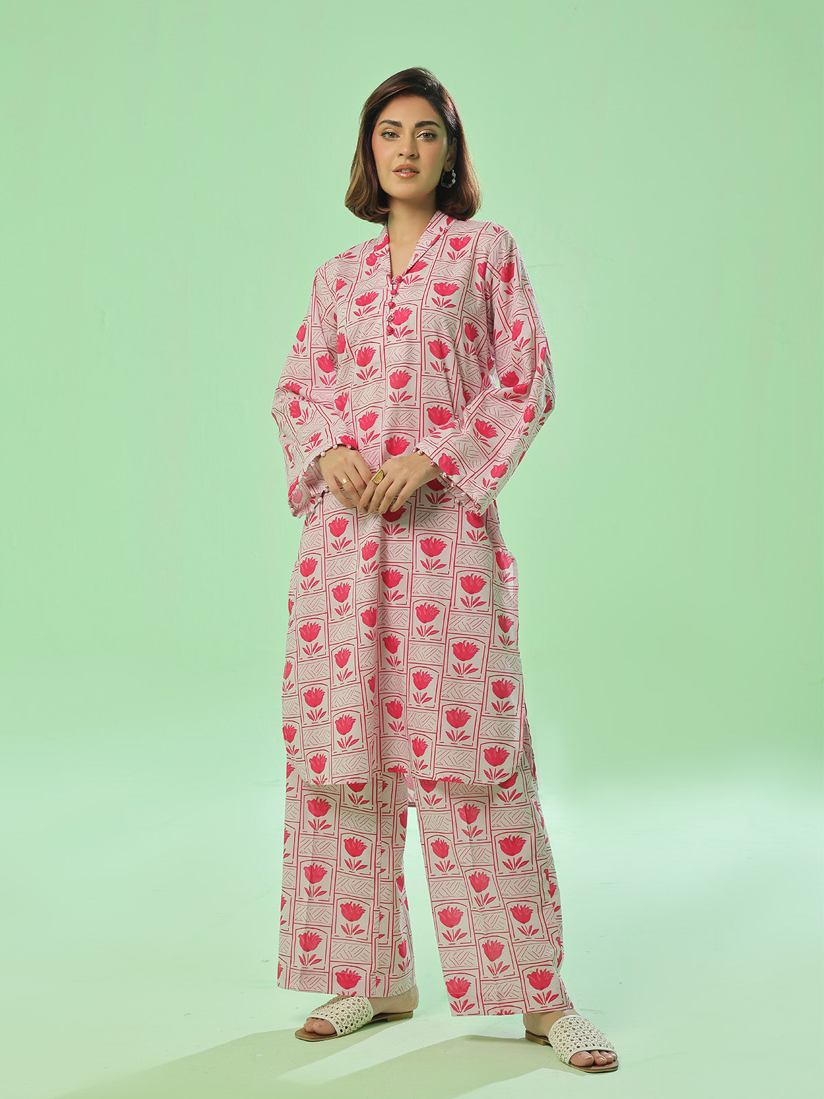 2Pc Printed Pret Shirt Trouser Lawn Pink - OW2P-2505031