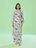 2Pc Printed Pret Shirt Trouser Lawn White & Purple - OW2P-2505032