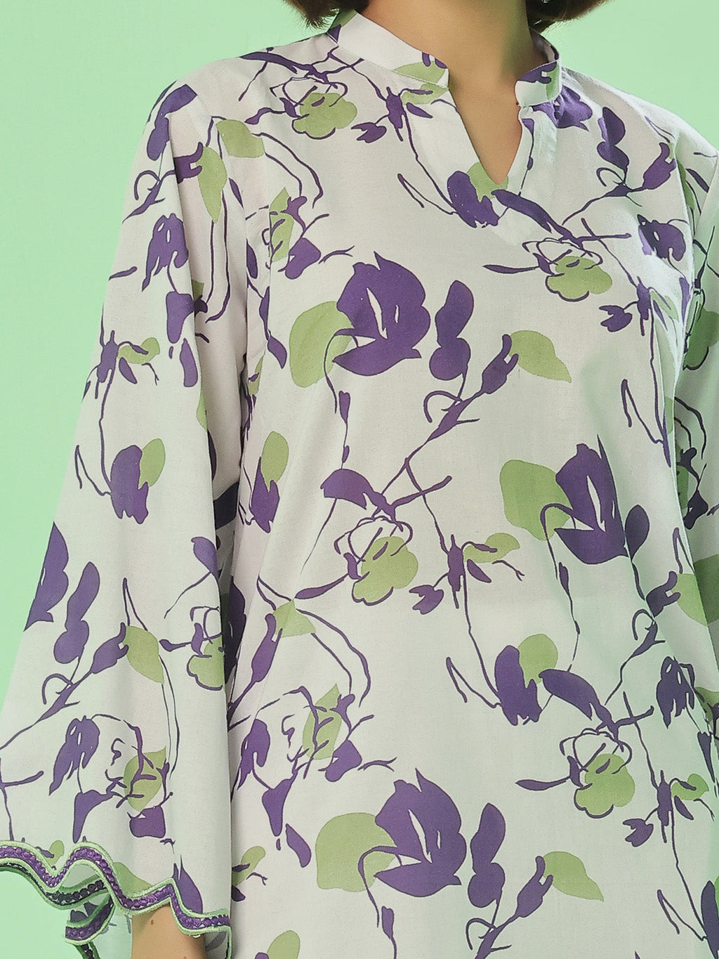 2Pc Printed Pret Shirt Trouser Lawn White & Purple - OW2P-2505032