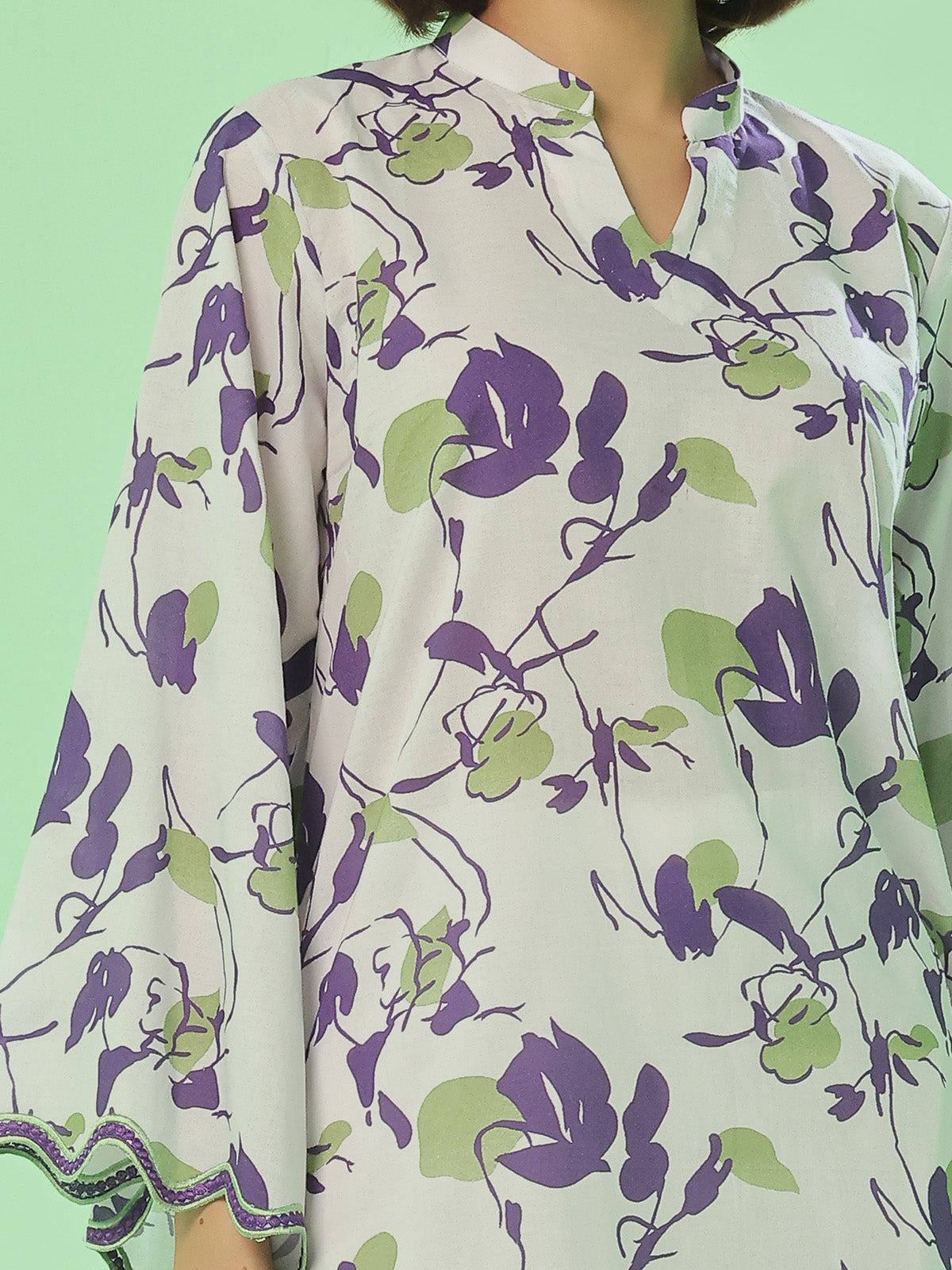 2Pc Printed Pret Shirt Trouser Lawn White & Purple - OW2P-2505032