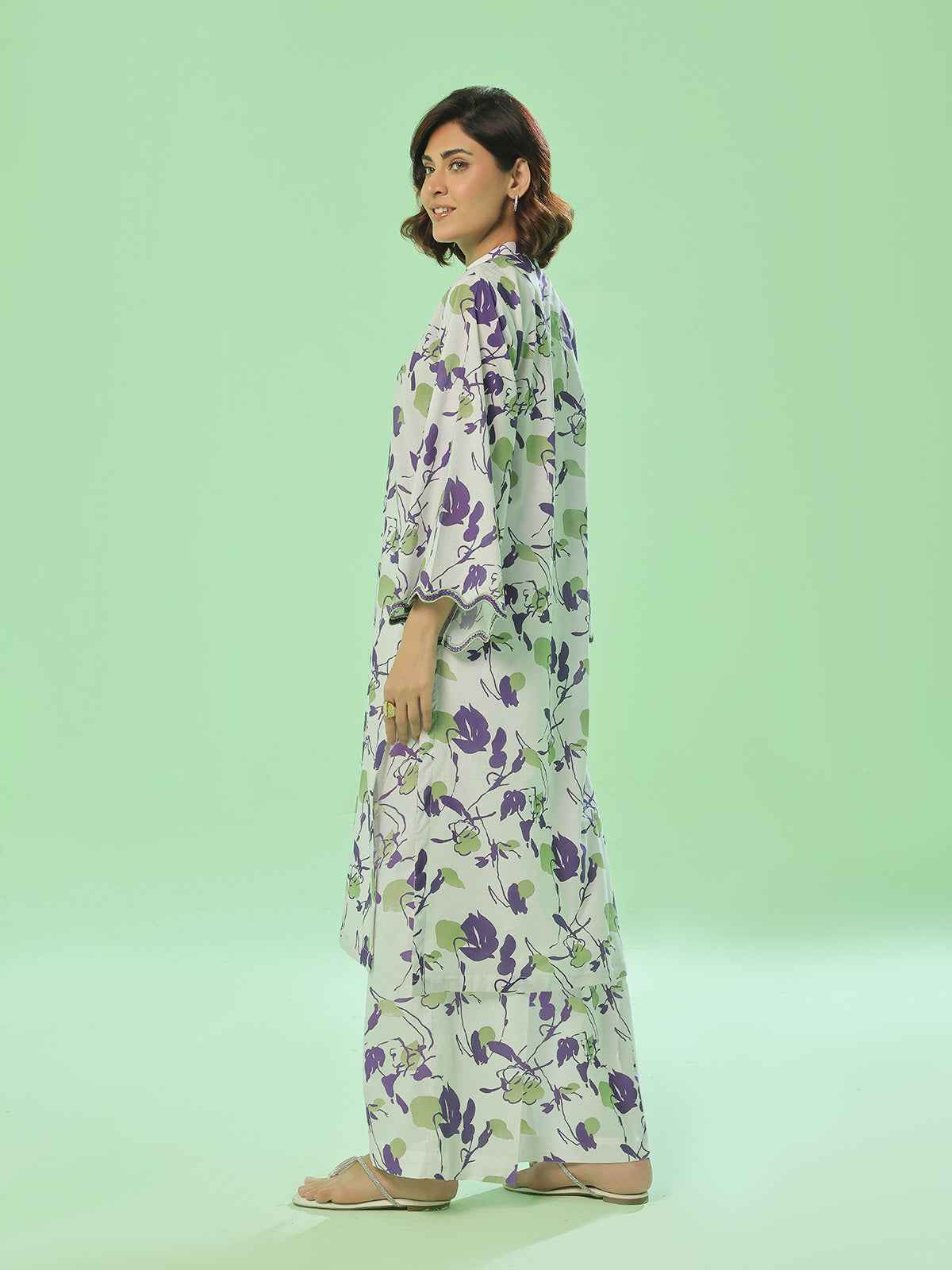 2Pc Printed Pret Shirt Trouser Lawn White & Purple - OW2P-2505032