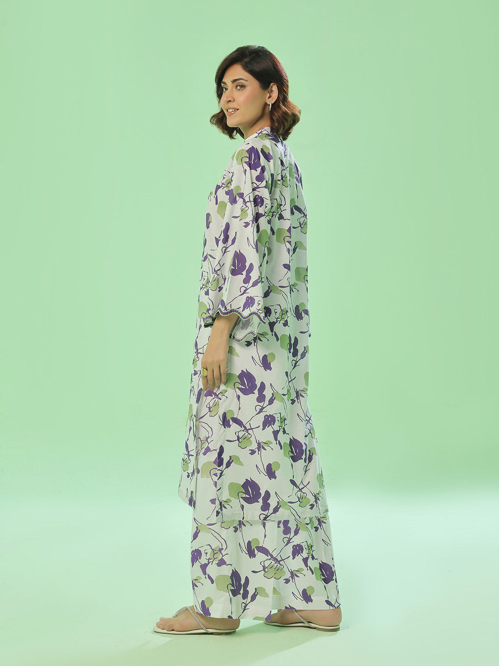 2Pc Printed Pret Shirt Trouser Lawn White & Purple - OW2P-2505032