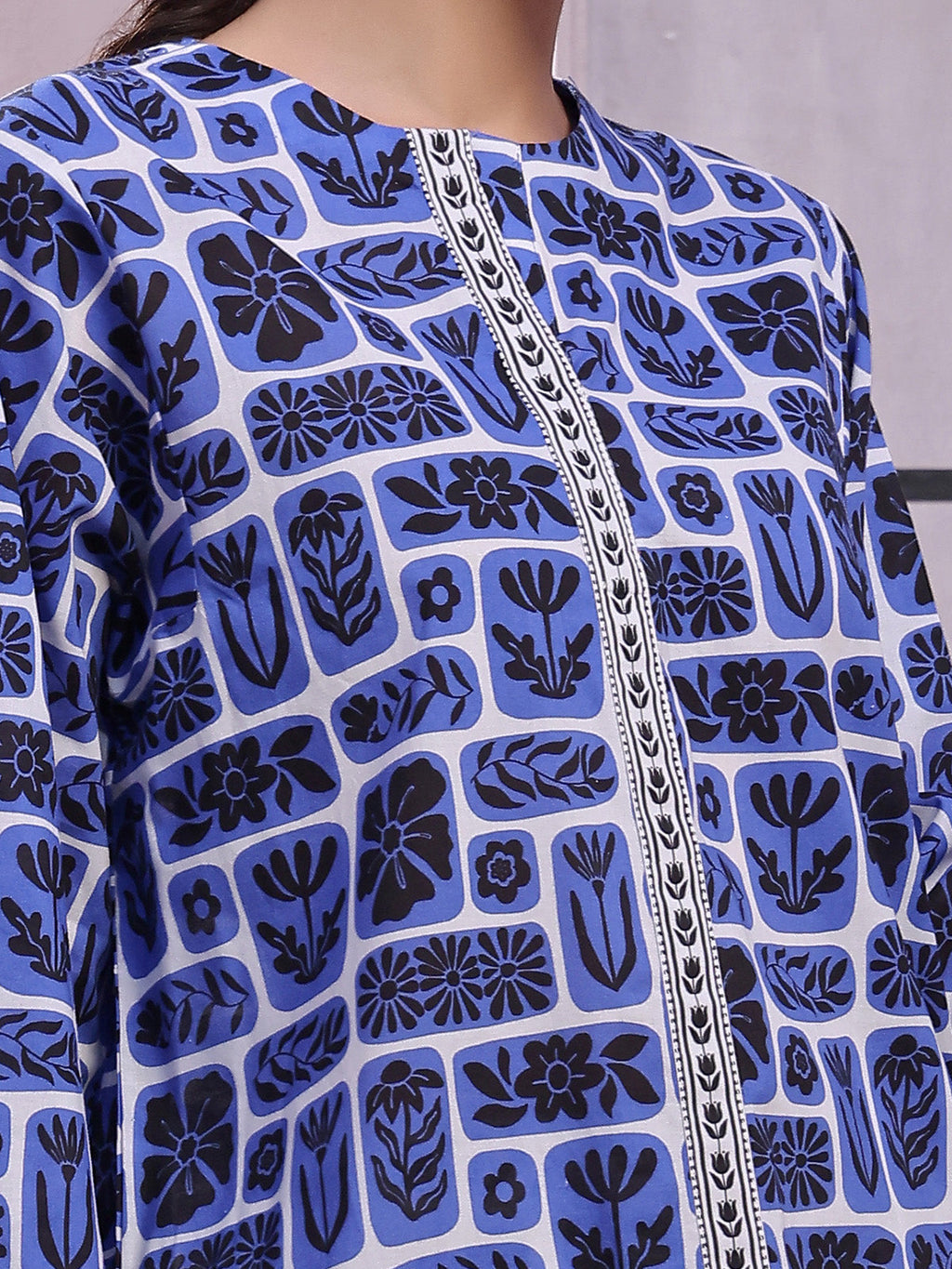 2Pc Printed Pret Shirt Trouser Lawn Blue & Black - OW2P-2505030