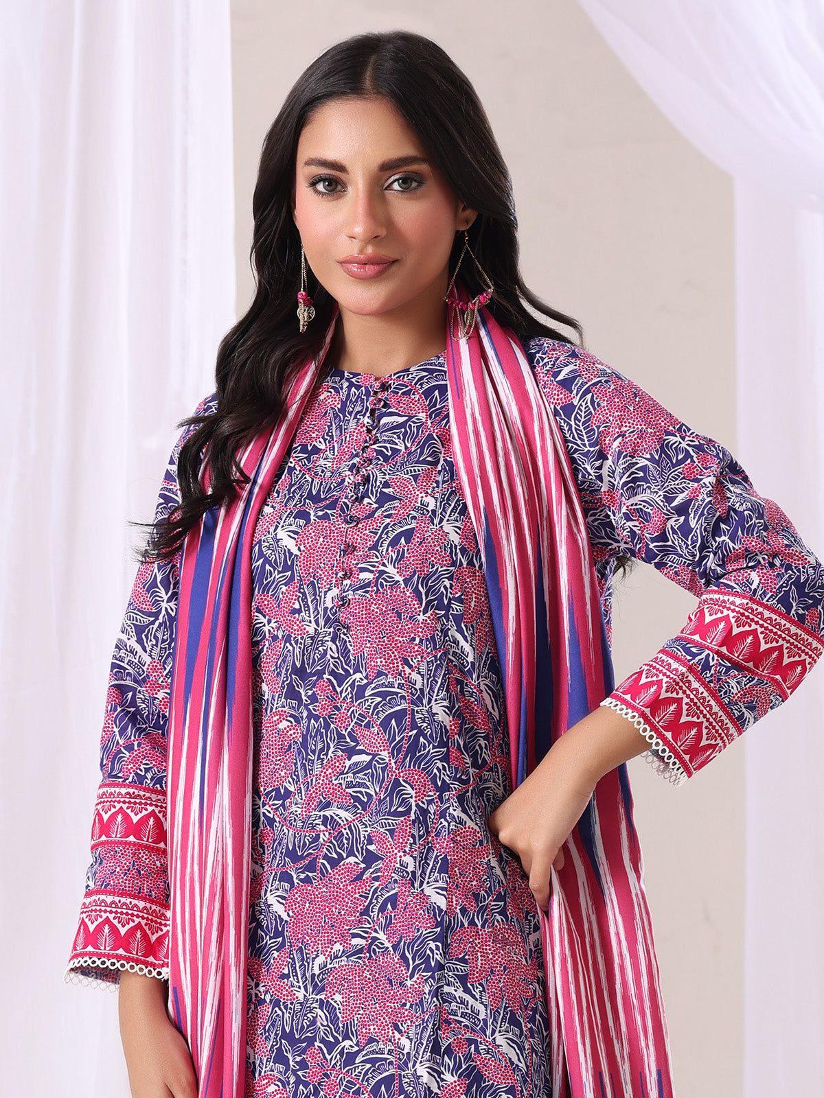 3Pc Printed Pret Suit Lawn Navy Blue - OW3P-2505015
