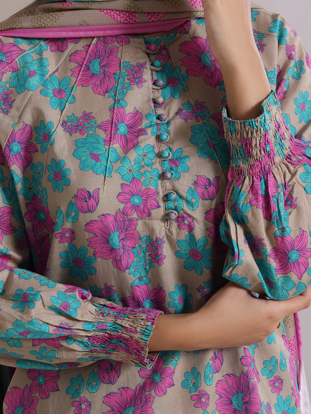3Pc Printed Pret Suit Lawn Grey & Green - OW3P-2505005